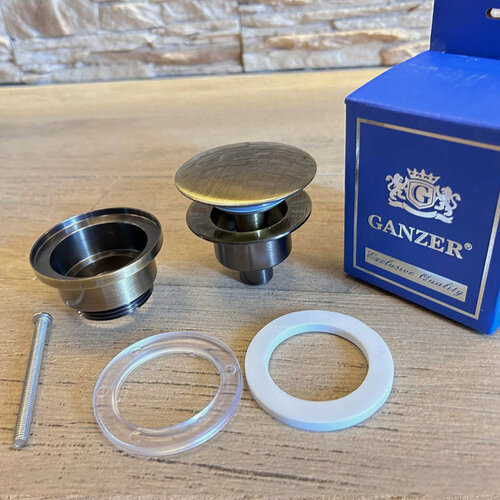 Изображение товара Донный клапан из латуни Ganzer F-09D для раковины с переливом и выпуском, цвет бронза