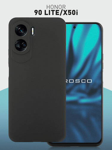 Изображение товара Матовый силиконовый чехол Rosco на Honor 90 Lite и X50i (Хонор 90 Лайт и Х50и), тонкий, черный