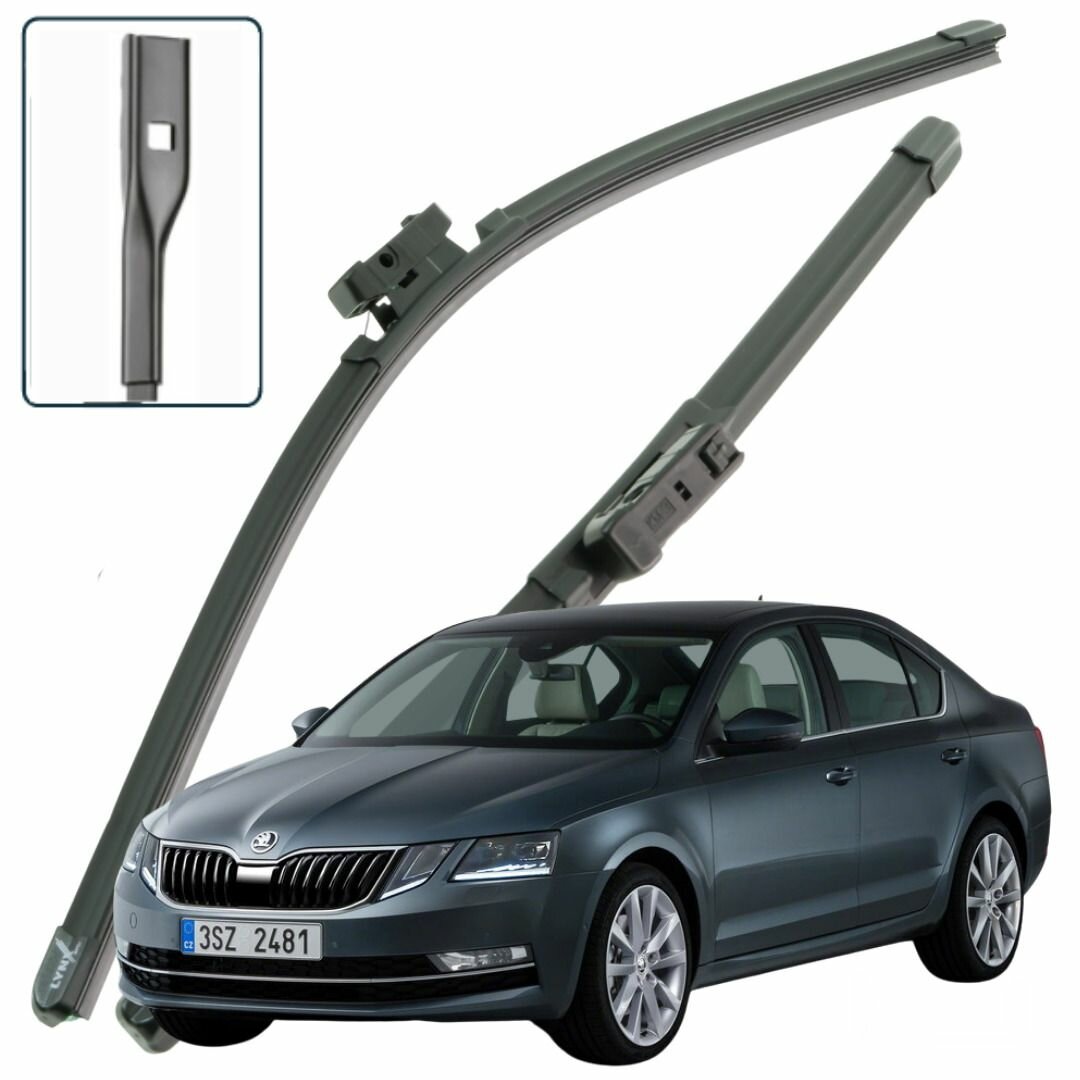 Дворники Skoda Octavia (3) A7 / Шкода Октавия А7 лифтбек рест. 2016 / 2017 / 2018 / 2019 / 2020 Щетки стеклоочистителя бескаркасные автомобильные LYNXauto 600мм-480мм к-т 2шт.