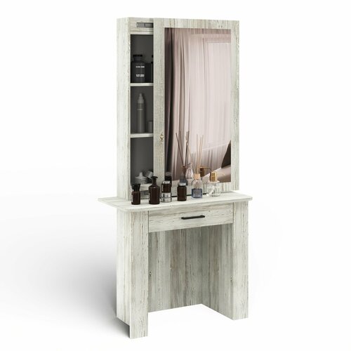 Loft Депо Туалетный столик с зеркалом 80х170х40 см, (Сосна винтерберг), гримерный, с полками, с ящиком