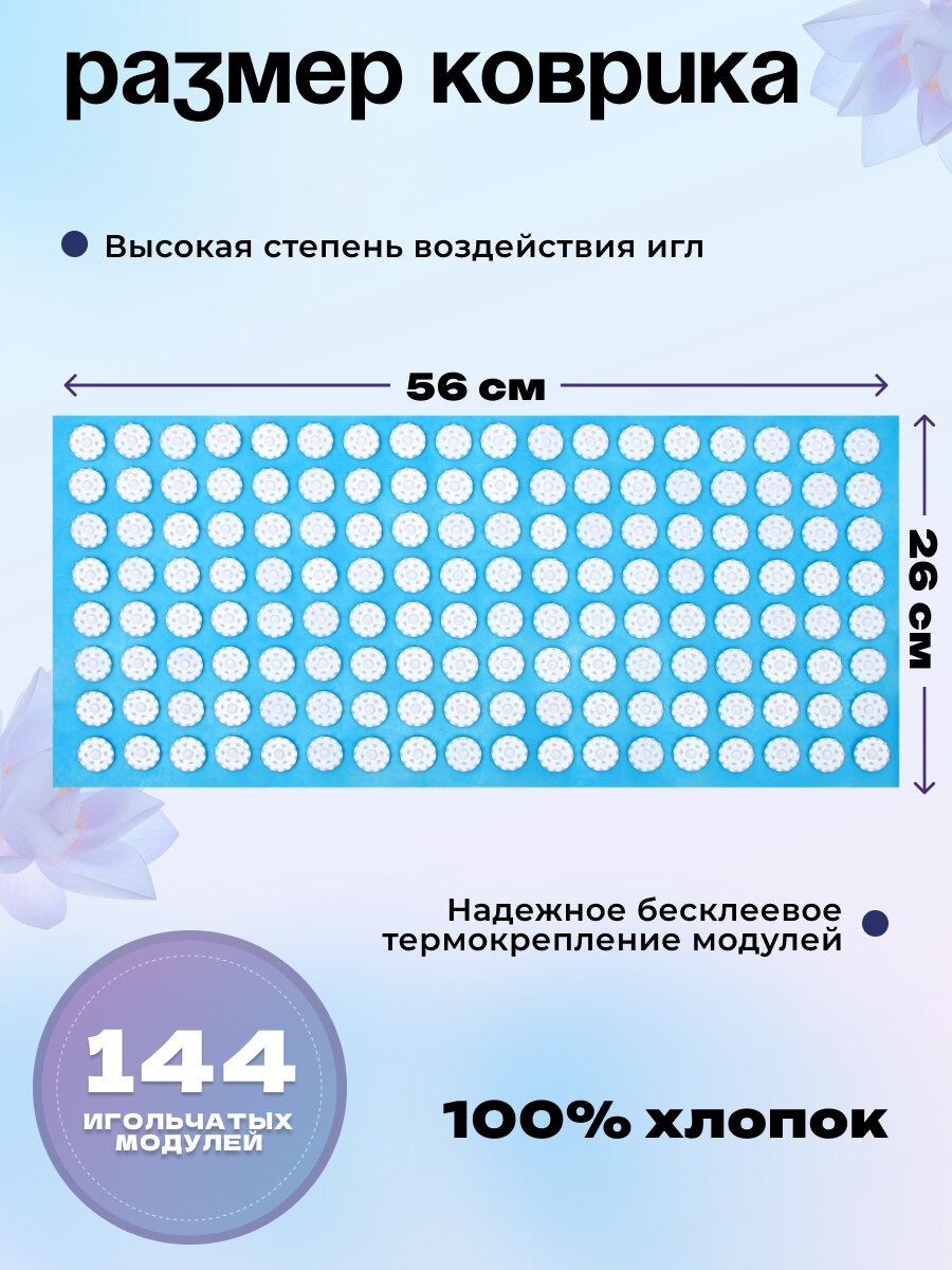 Массажный коврик Аппликатор Кузнецова Элтиз 144 колючки спанбонд голубой 26*56 см — фото 1