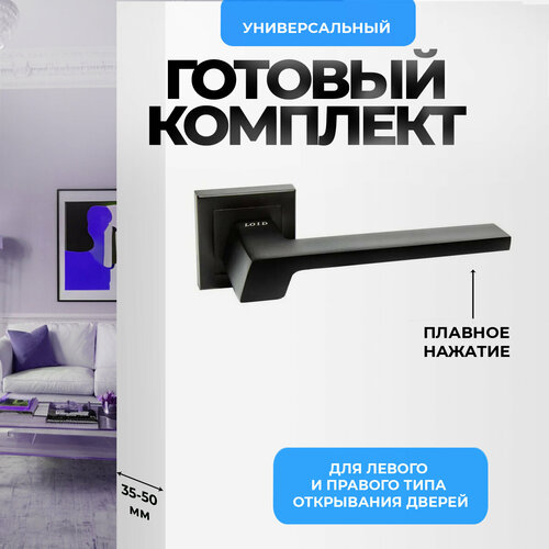 фото Ручка дверная межкомнатная нажимная loid 490 bl , матовый черный