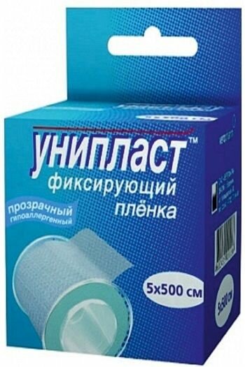 Унипласт, пластырь фиксирующий 5 см х 500 см (на основе прозрачной пленки)