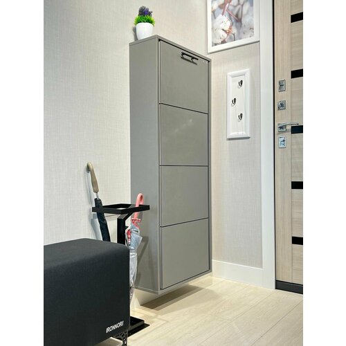 Обувница в прихожую IRONNORI Лайт 4 секции Серый Лофт профиль чёрный 138х545х20 см 16700₽