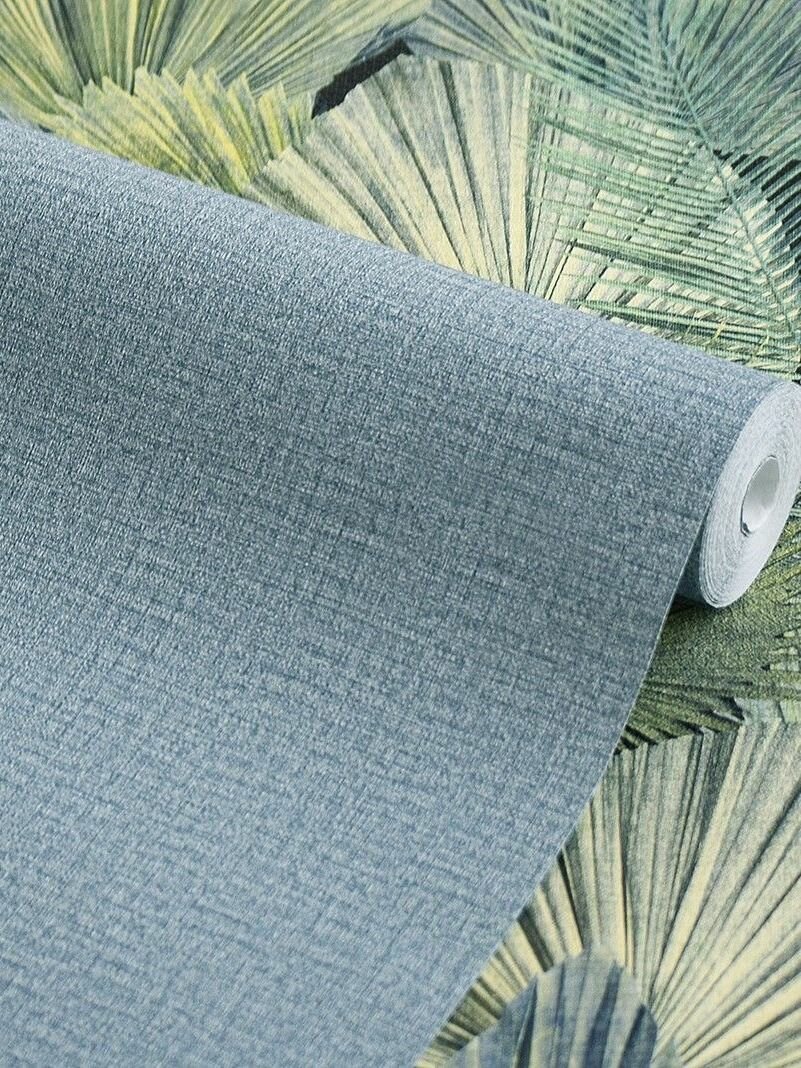 Обои винил горячего тиснения моющиеся на флизелиновой основе Wall Up Holiday 1.06м х 10.05м рогожка под натуральные обои цвет темно-голубой матовый