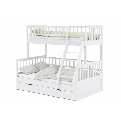 Двухъярусная белая кровать Тампа 2 90х120х190 с выкатными ящиками