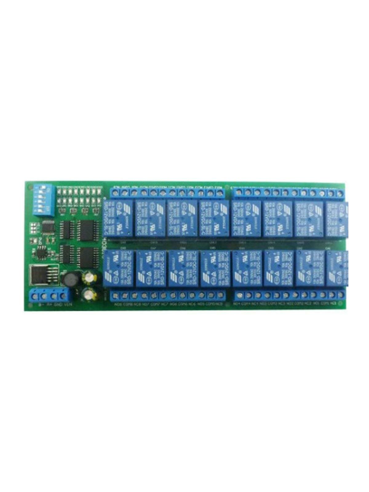 DC12V DIN35 C45 Rail Box 16 Channel RS485 Relays Module Modbus RTU UART Control Switch Board for PLC PTZ Camera Motor LED