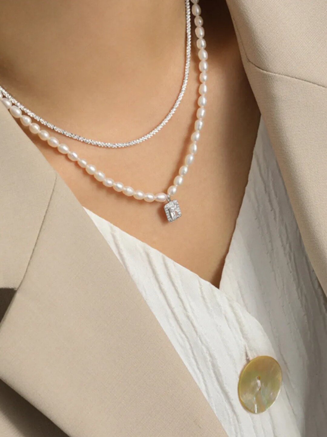 Бусы, длина 48 см, белый