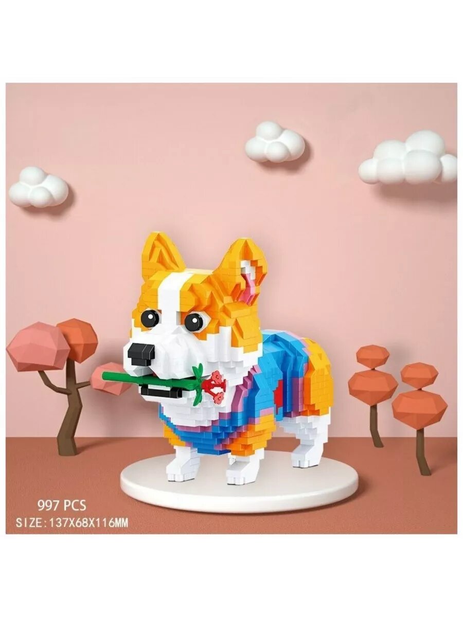 Конструктор Balody BA18396, 3D, собака Корги, для развития моторики, 997 деталей — фото 1