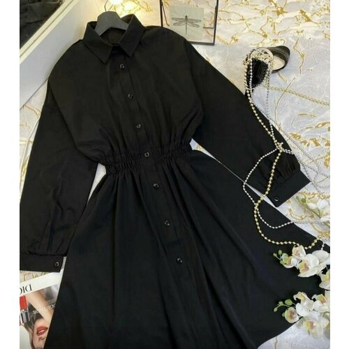 фото Платье хлопок, вечернее, до колена, размер 44, черный нет бренда