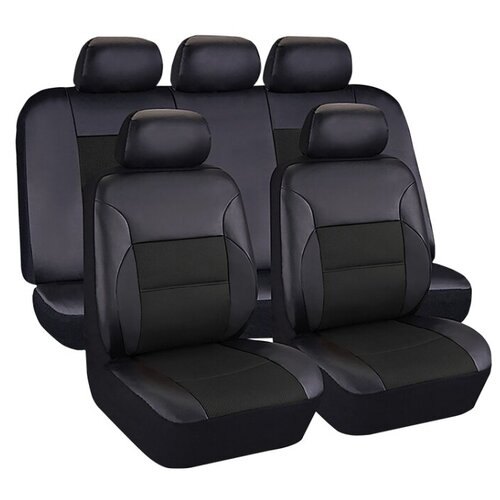 фото Чехлы универсальные на автомобильные сиденья, комплект "luxury", экокожа, черные kraft
