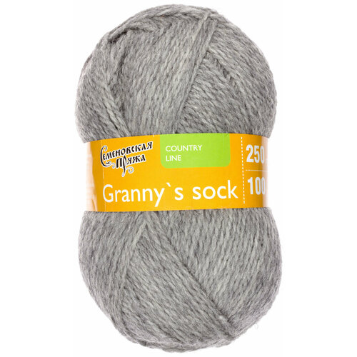 Пряжа Семеновская Granny`s sock W (Бабушкин носок ЧШ) маренго серый (380), 100%шерсть, 250м, 100г, 1шт