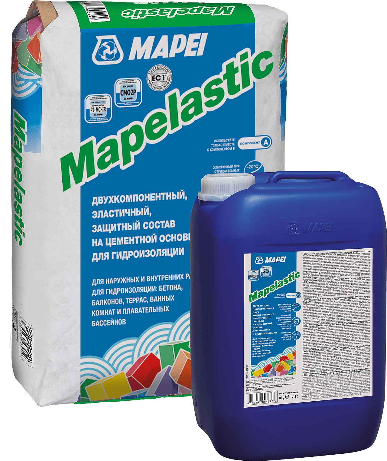 Мастика Mapei MAPELASTIC комплект А+В, 32кг, цвет серый