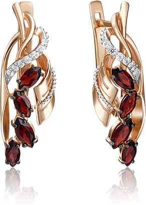 Серьги PLATINA, красное золото, 585 проба, топаз, гранат