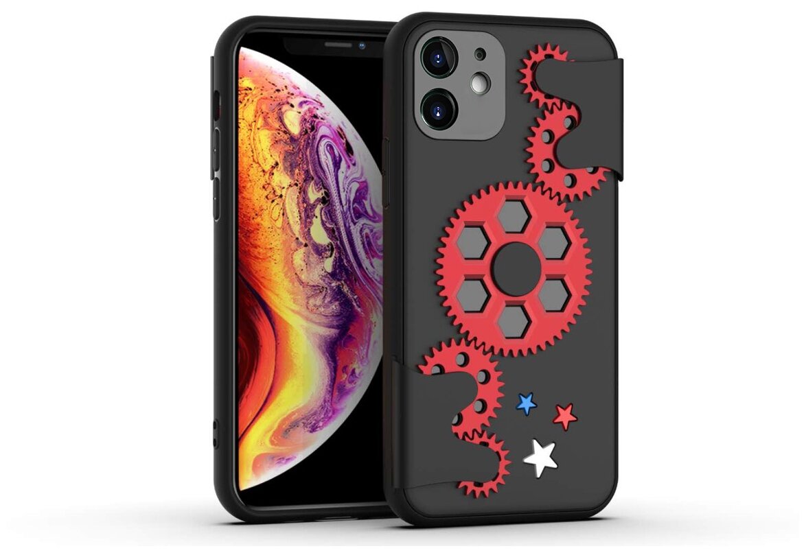 Чехол силиконовый для iPhone 11 6.1" Spinner series (антистресс) черный с красным