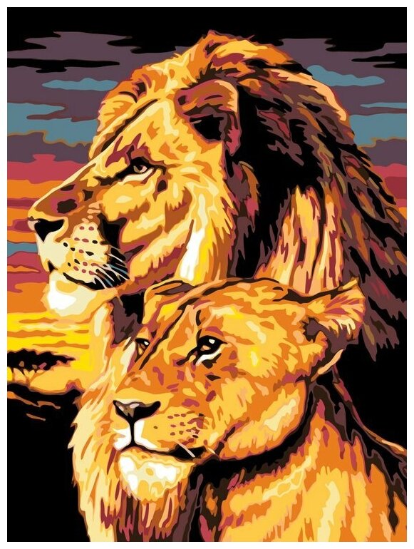 Картина по номерам "Семья львов", 30x40 см