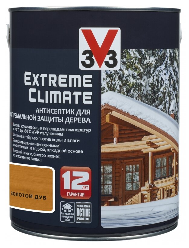 V33 Антисептик на водной основе для дерева EXTREME CLIMATE Золотой Дуб 2,5л - фотография № 1