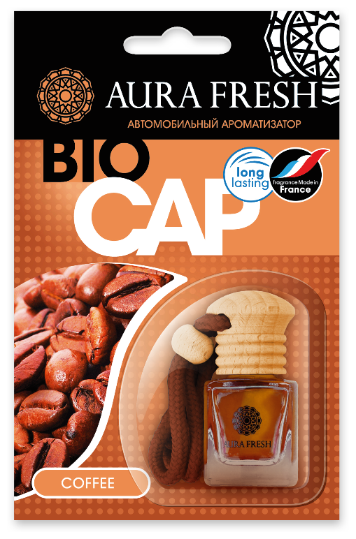 Ароматизатор для автомобиля жидкий во флаконе Aura Fresh Bio Cap, отдушки Франция, 6 мл, кофе, 23006