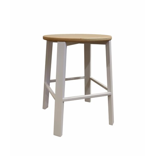 Комплект из 4-х табуретов на белом металлическом каркасе, цвет натуральное дерево