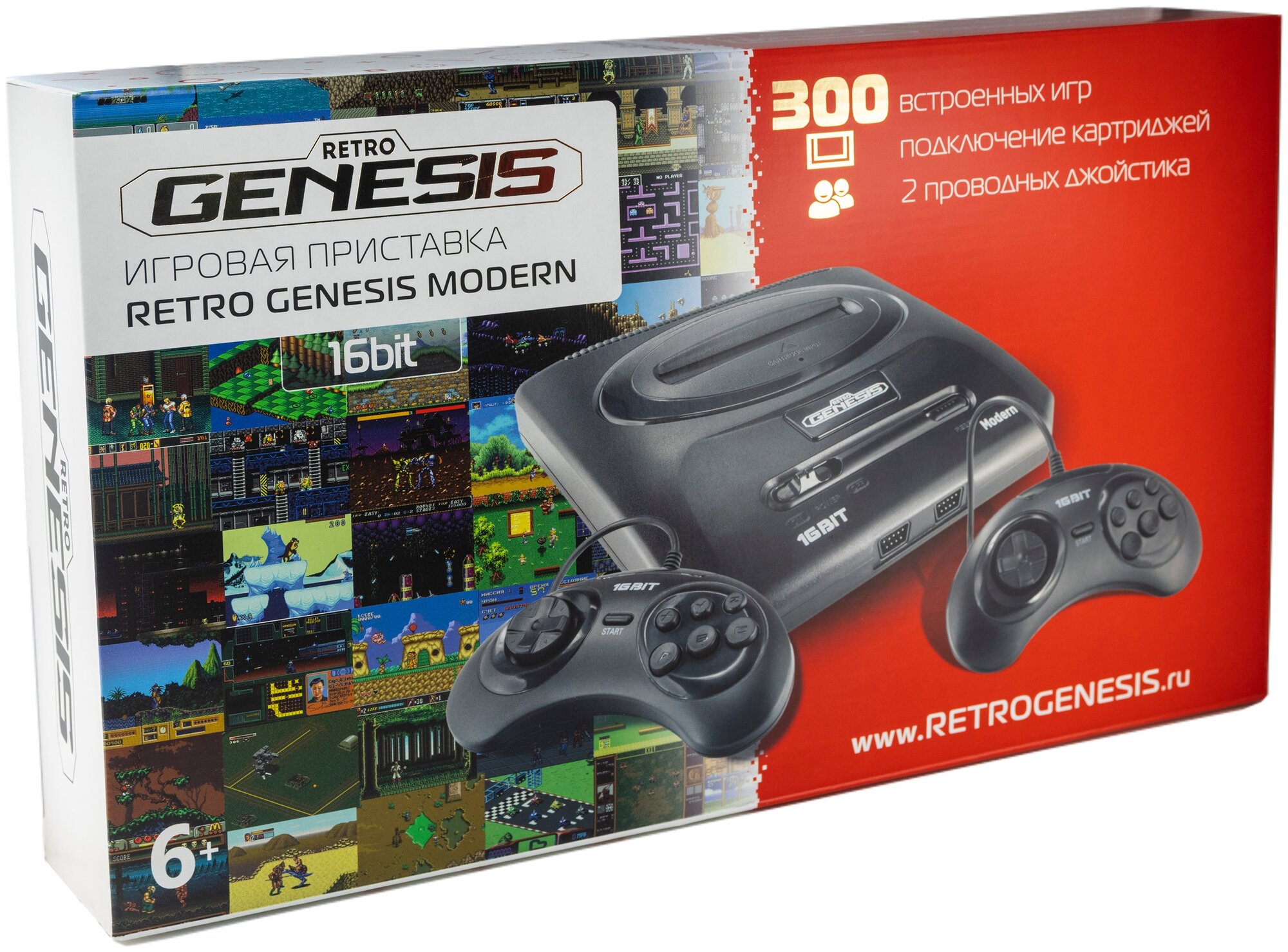 Игровая консоль RETRO GENESIS 300 игр, два проводных джойстика, Modern, черный - фото №2