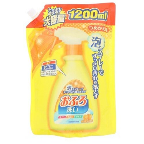 Спрей-пена Nihon Foam spray Bathing wash чистящая для ванны, с антибактериальным эффектом и апельсиновым маслом, мягкая упаковка 1200мл