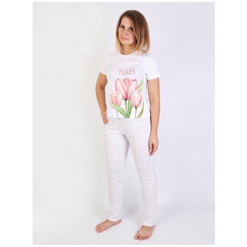 фото 30311 комплект: футболка, брюки "flower bunny", liza volkova, размер 52, состав:100% хлопок, цвет белый