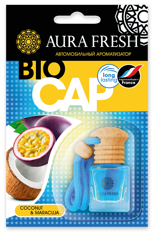 Ароматизатор подвесной для автомобиля Aura Fresh BIO CAP Coconut Maracuja/Кокос и Маракуйя