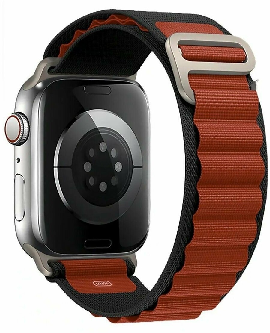 Нейлоновый браслет Alpine Loop (Альпийская петля) для смарт часов Apple Watch 42/44/45/49 mm/тканевый спортивный ремешок (эпл вотч)/ черно-коричневый