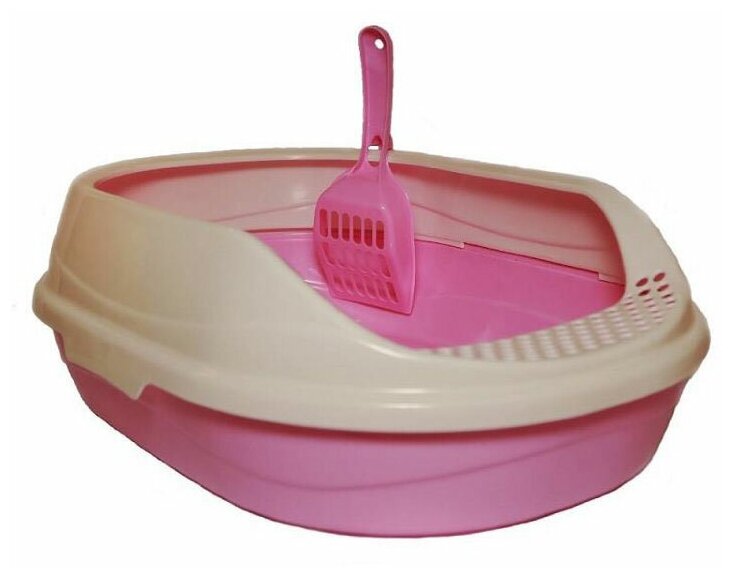 Туалет-лоток для кошек HOMECAT в комплекте с совком (52х38х17) розовый