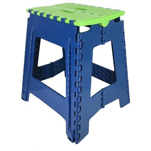 KG100022 Табурет складной пластиковый большой, салатовая крышка/синяя основа, Трикап