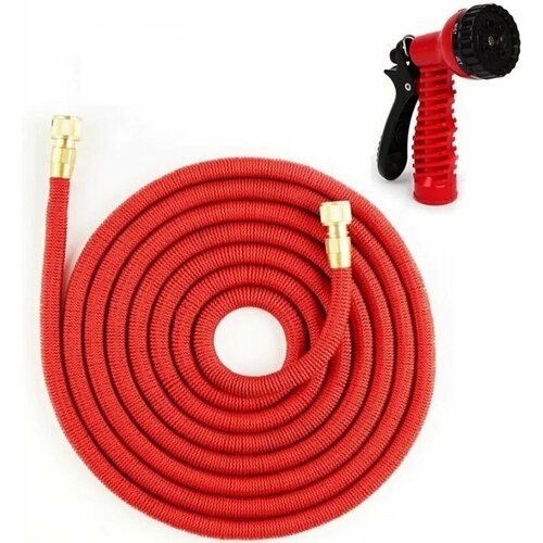 Шланг садовый красный Magic Garden Hose 200 FT металлическая насадка 100 м