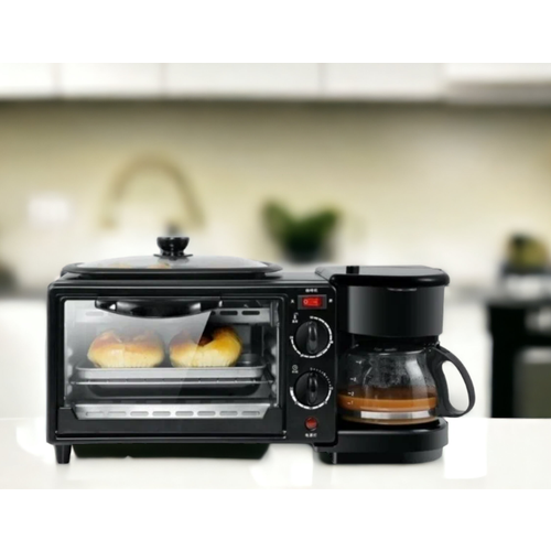 Многофункциональная электрическая мини-печь 3 в 1/ Кофеварка, гриль, духовка/ Машинка для завтрака / Черный