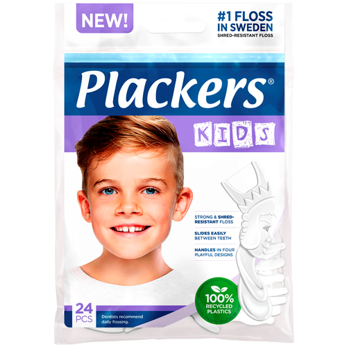 plackers twin флоссер для ухода за полостью рта мята Plackers Kids флоссер для ухода за полостью рта, 30 г, 24уп.