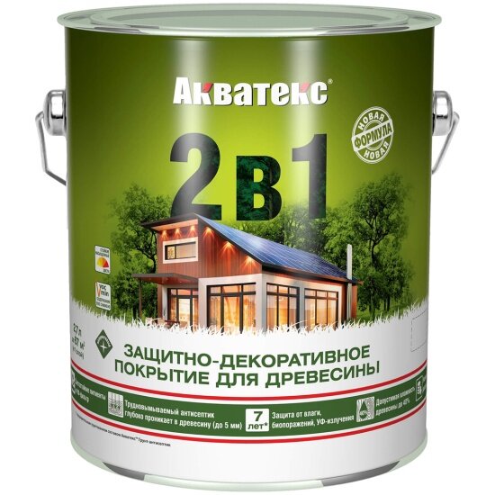 Защитно-декоративное покрытие для дерева Акватекс 2 в 1, полуматовое, 2,7 л, ваниль