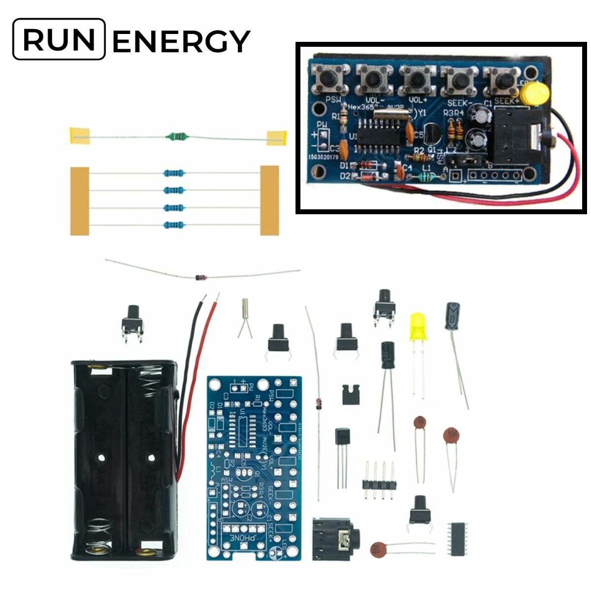 Набор Run Energy для сборки FM-радиоприёмника 76 МГц-108 МГц DC 1,8 в-3.6 в (Без корпуса)