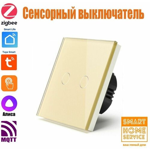 Умный сенсорный выключатель Zigbee золотой двухклавишный