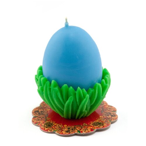 Свеча пасхальная ЯЙЦО в траве голубое