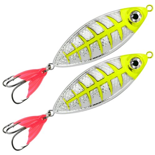 фото Блесна aqua крок 42,0g, набор 2шт, цвет 04 (серебро, желто-зеленый флюрик)