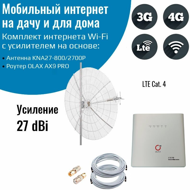 Мобильный интернет на даче, за городом 3G/4G/WI-FI – Комплект роутер OLAX AX9 PRO с антенной KNA27-800/2700P