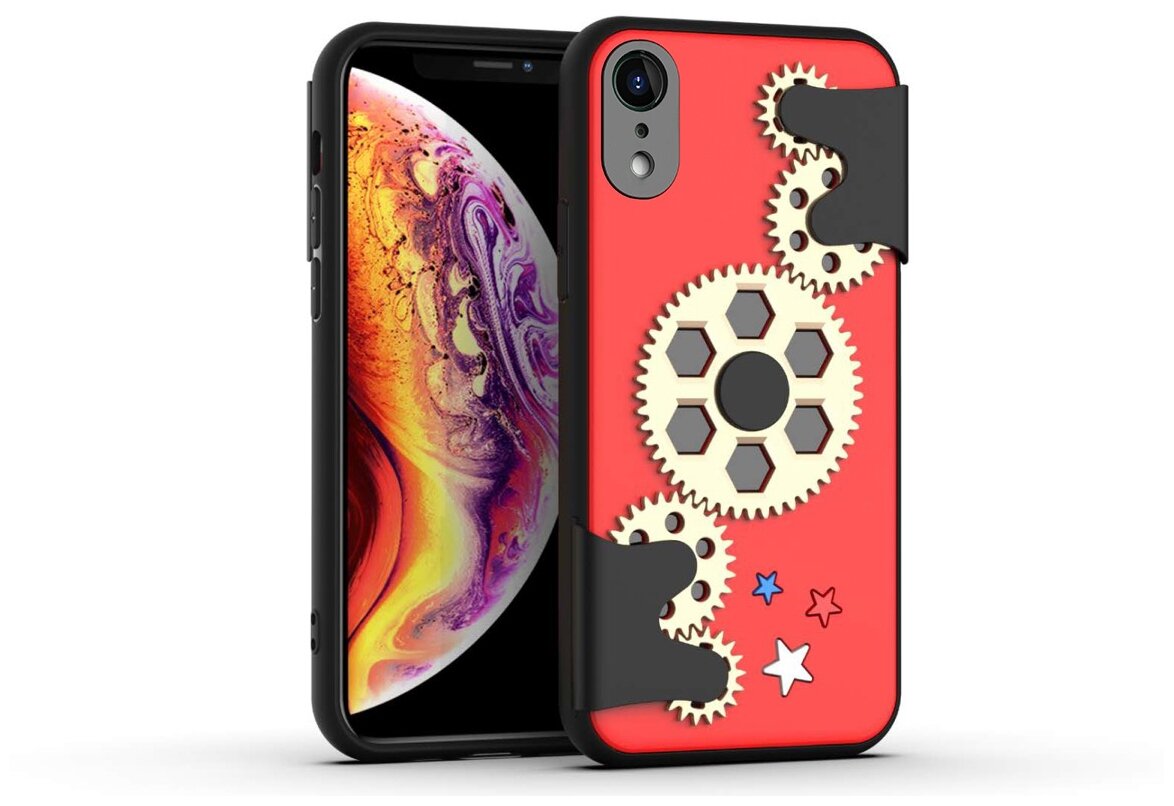 Чехол силиконовый для iPhone XR 6.1" Spinner series (антистресс) красный с золотом