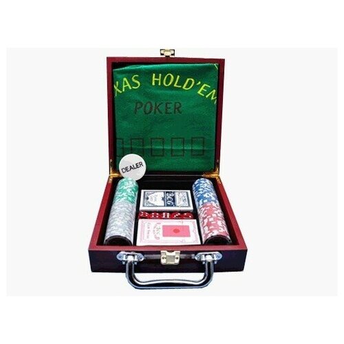 Игра настольная Казино в деревянном кейсе В набор входит 100 фишек фишка дилера сукно 2 колоды карт 5 зариков 6641 2685₽