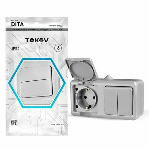 Блок ОП Dita розетка 16А 250В с заземл 2-кл выкл 10А IP54 сер TOKOV ELECTRIC TKL-DT-V2RZ-C06 863₽