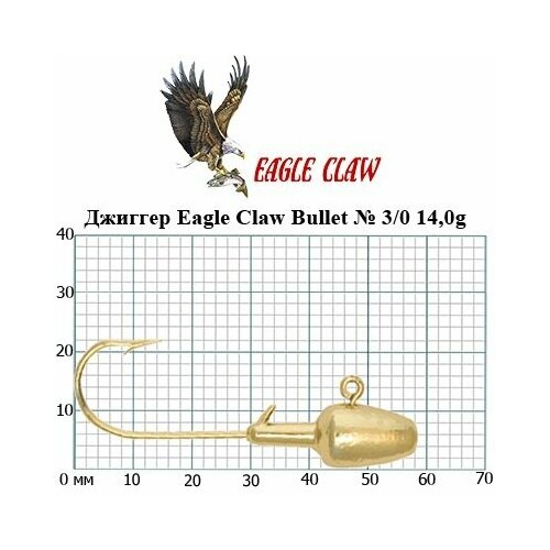 джиггер для рыбалки eagle claw bullet 4 0 14 0g цвет 07 упк 10шт Джиггер для рыбалки Eagle Claw Bullet № 3/0 14,0g золото, (упк. 10шт.)