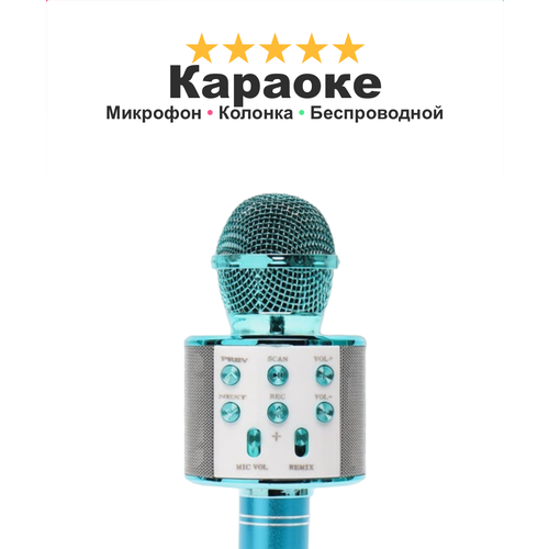 Беспроводной микрофон караоке с селфи-модом FUNNY TIME, с корректором голоса и поддержкой микро-карт, голубой