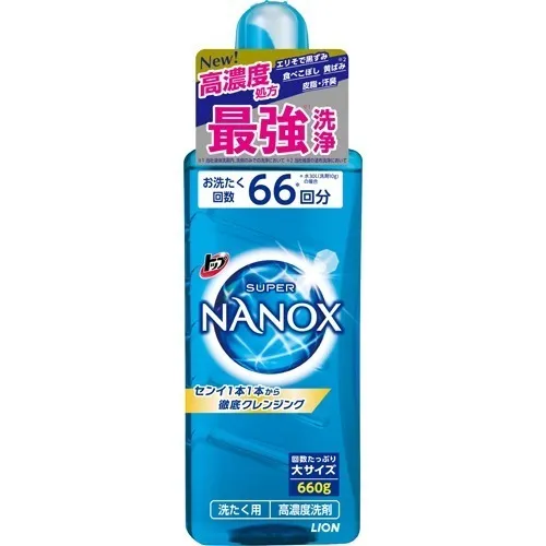 Lion Гель для стирки концентрированный Топ-Nanox Super 660 мл./ Жидкий порошок для стирки для цветного и белого белья, для стирки детской одежды / Япония