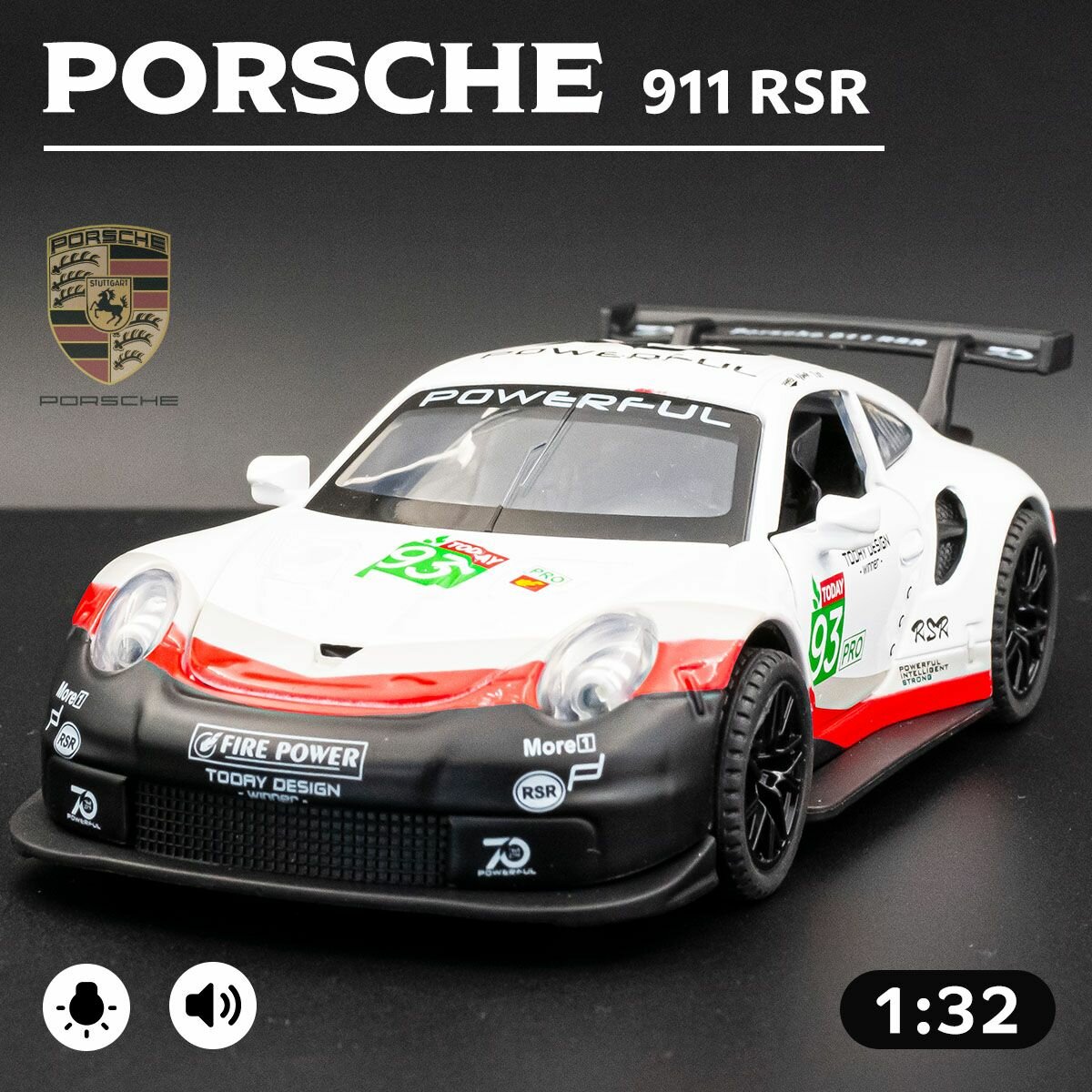 Гоночная машинка Porsche 911 RSR 1:32, модель машины Порше