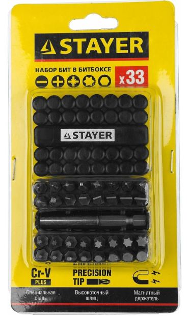 Набор бит STAYER 26085-H33, 33 предм, черный