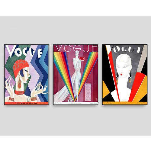 Набор интерьерных постеров "Культовые Обложки Vogue 1926" 3 шт, А4 без рамы. Репродукции винтажных журналов Вог - Мода и Стиль для Женщины.