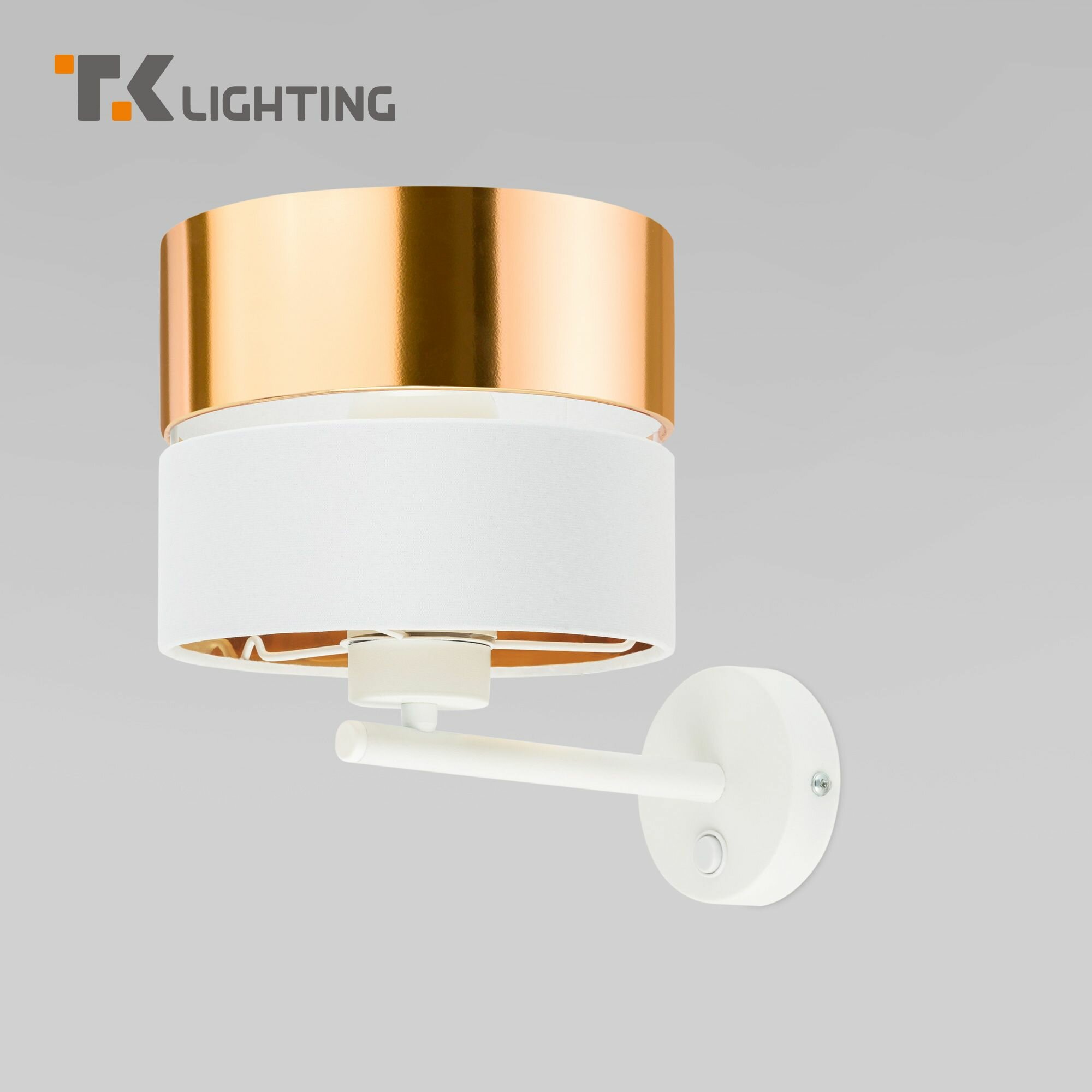 Бра   Настенный светильник TK Lighting Hilton 4770  E27  15 Вт  с выключателем  цвет белый золото