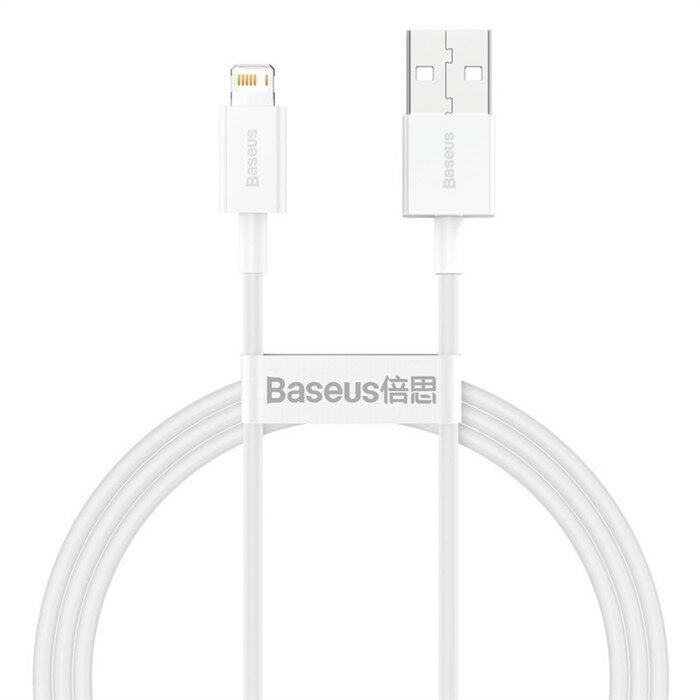 Кабель Baseus, Lightning - USB, 2.4 А, TPE оплётка, 1 м, белый